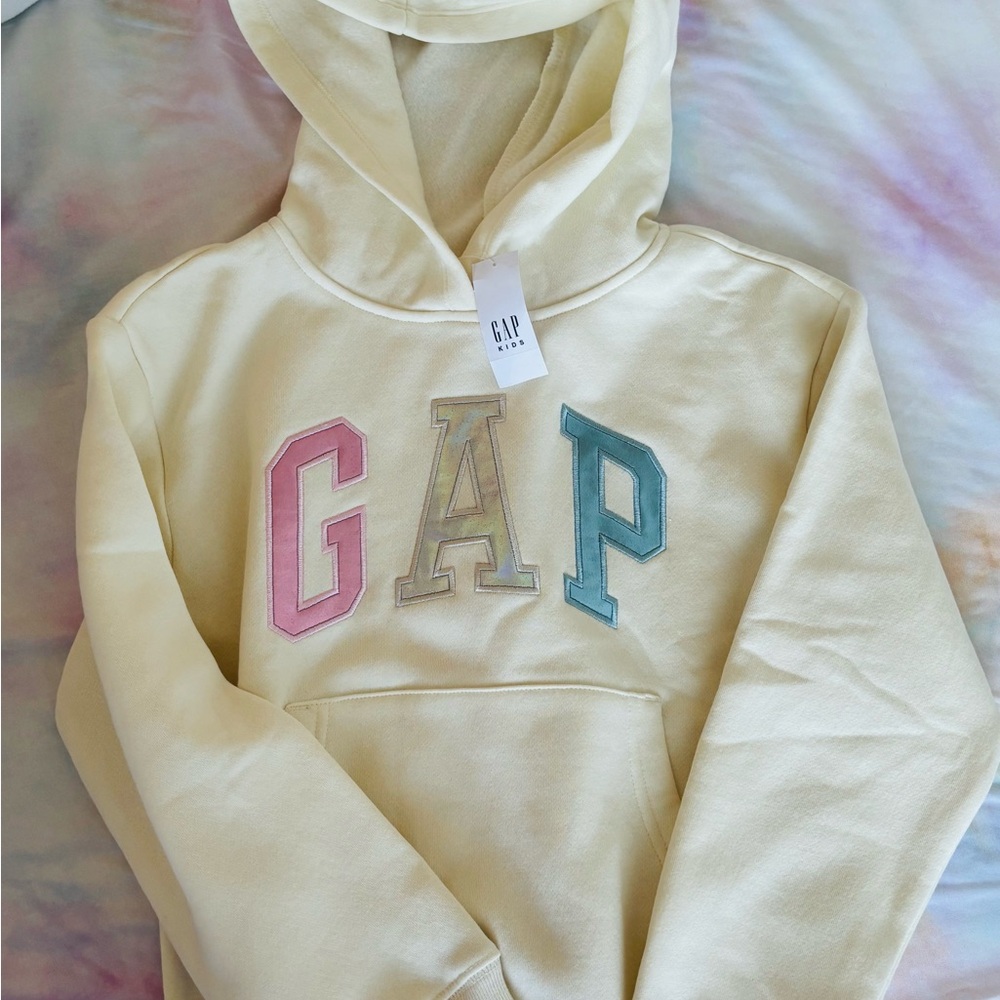 GAP Kids Cream Hoodie with Pink and Blue Accents